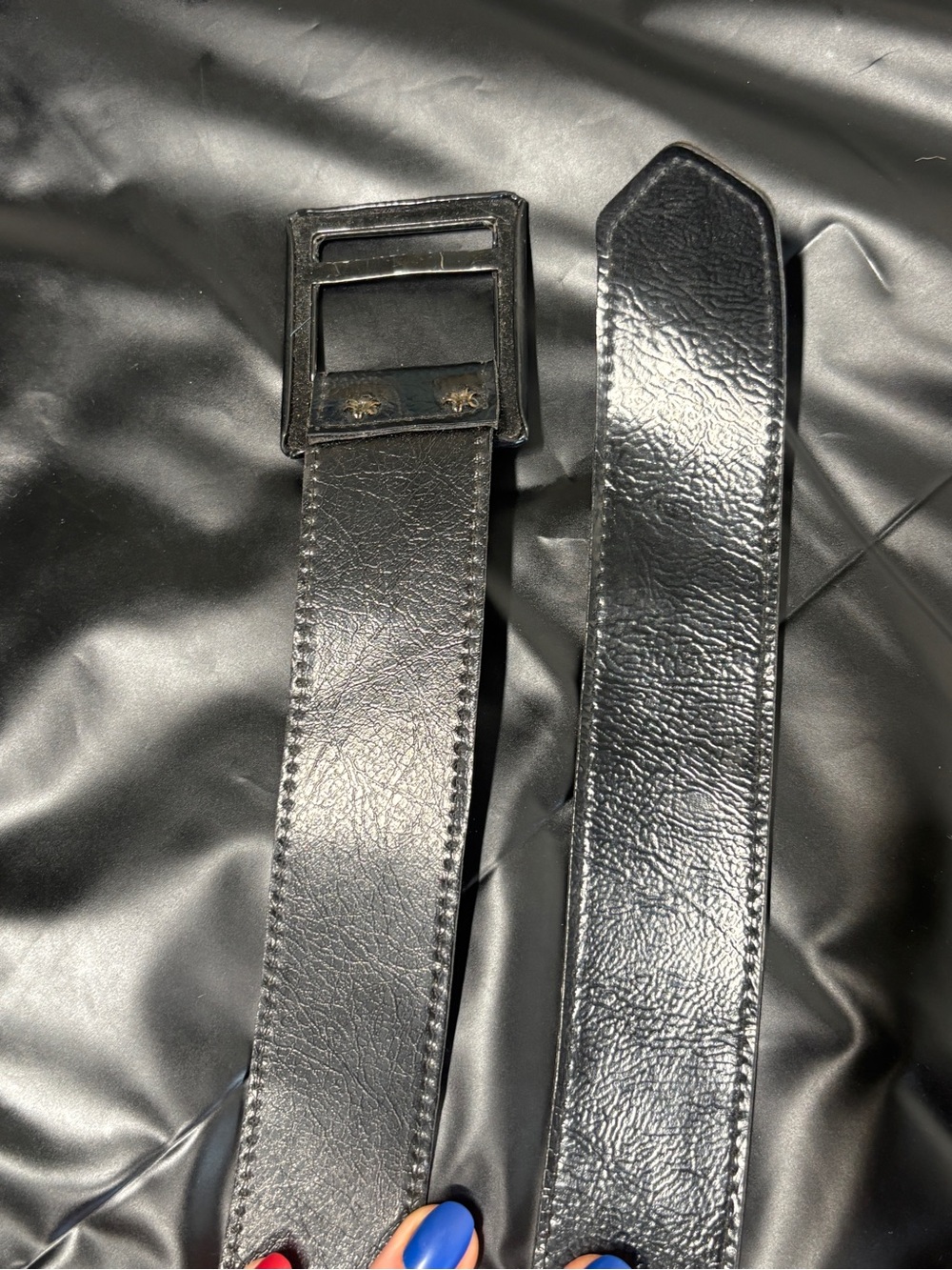 Black Vintage Leather Belt with Square Buckle - Picture 3 of 7